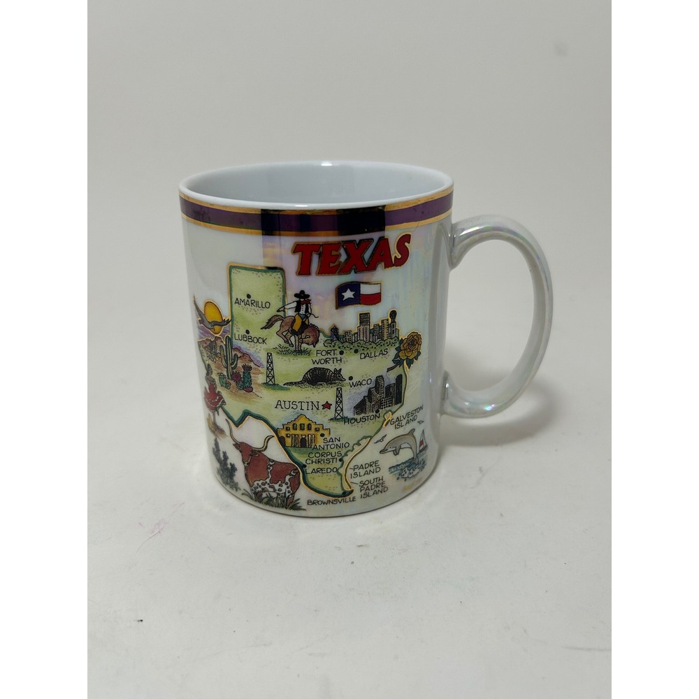 Vintage‎ Texas Map Souvenir Coffee Mug Iridescent Pearlized Lusterware Ceramic